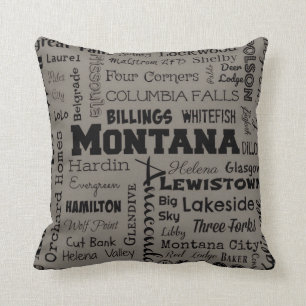 Montana Cities Typografie gooit kussen in grijs