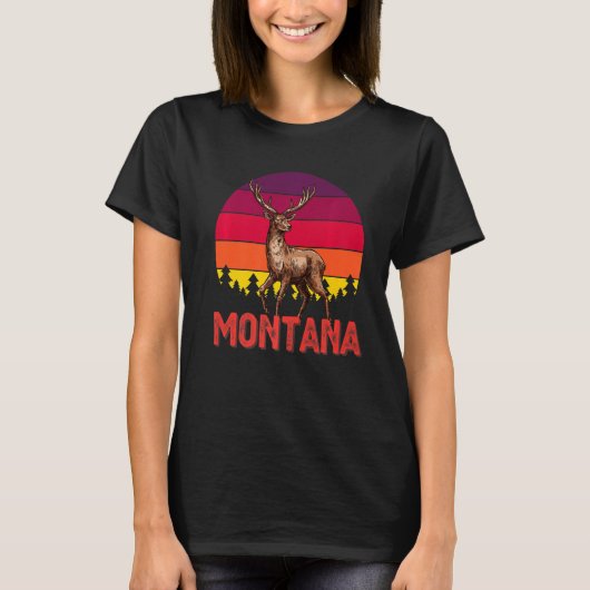 Montana Deer Hunter Sunset  Retro Hunting T-shirt (Voorkant)