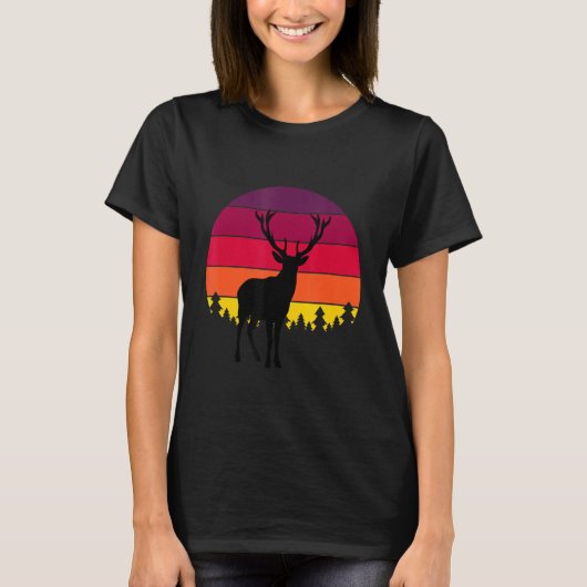 Montana Deer Hunter Sunset  Retro Hunting T-shirt (Voorkant)