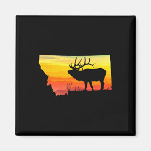 Montana Elk Hunter Papa  Retro Sun Bow Hunti Magneet
