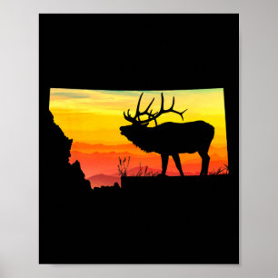 Montana Elk Hunter Papa Retro Sun Bow Hunti Poster