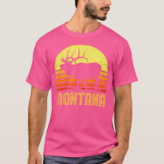 Montana Elk Hunter Papa Retro Sun Bow Hunti T-shirt (Voorkant)