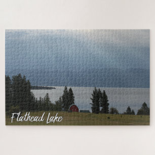 Montana Flathead Lake Shore Red Barn Trees Legpuzzel