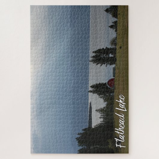 Montana Flathead Lake Shore Red Barn Trees Legpuzzel (Verticaal)