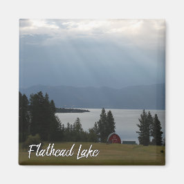 Montana Flathead Lake Shore Red Barn Trees Magneet