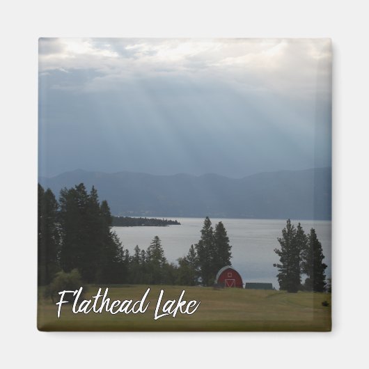 Montana Flathead Lake Shore Red Barn Trees Magneet (Voorkant)