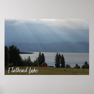 Montana Flathead Lake Shore Red Barn Trees Poster