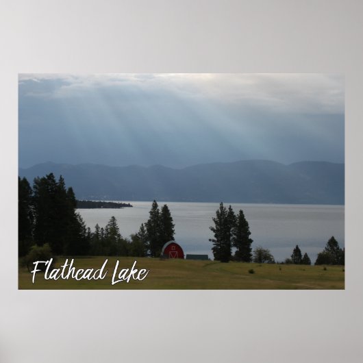 Montana Flathead Lake Shore Red Barn Trees Poster (Voorkant)