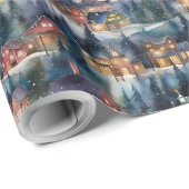 Montana Kerst op Midnight Street Waterverf Cadeaupapier (Rol Hoek)