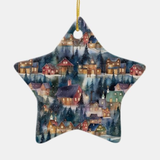 Montana Kerst op Midnight Street Waterverf Keramisch Ornament (Voorkant)