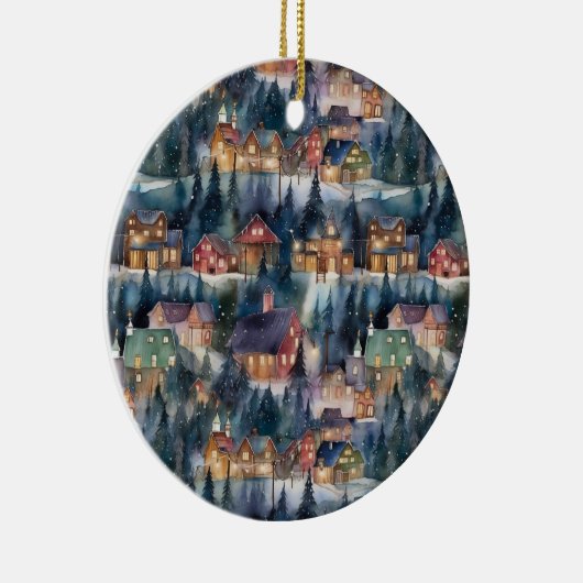 Montana Kerst op Midnight Street Waterverf Keramisch Ornament (Rechts)