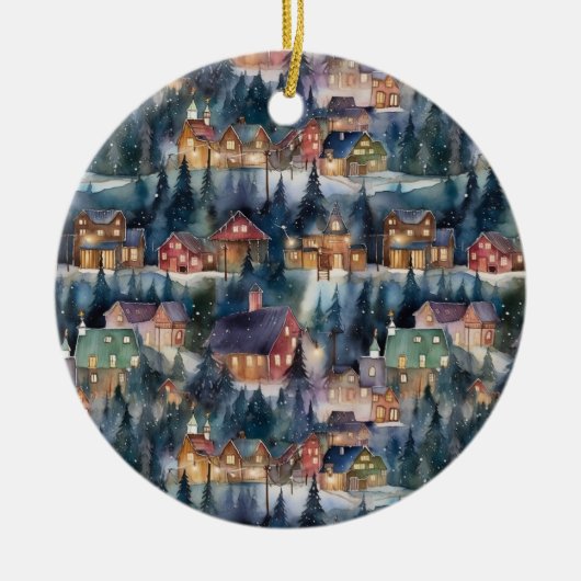 Montana Kerst op Midnight Street Waterverf Keramisch Ornament (Voorkant)