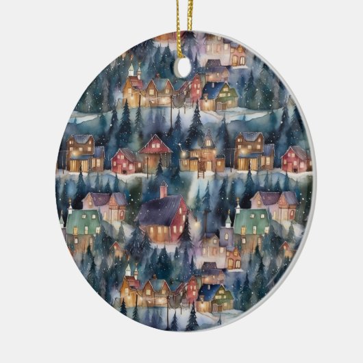 Montana Kerst op Midnight Street Waterverf Keramisch Ornament (Links)