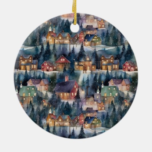 Montana Kerst op Midnight Street Waterverf Keramisch Ornament (Achterkant)