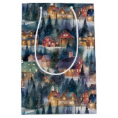 Montana Kerst op Midnight Street Waterverf Medium Cadeauzakje (Voorkant)