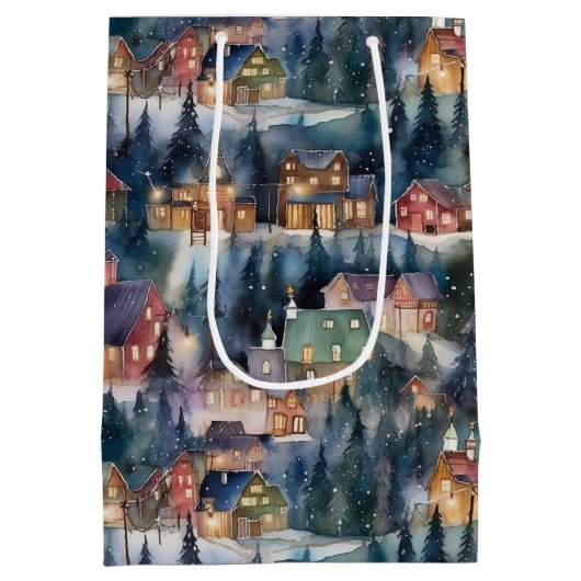 Montana Kerst op Midnight Street Waterverf Medium Cadeauzakje (Achterkant)