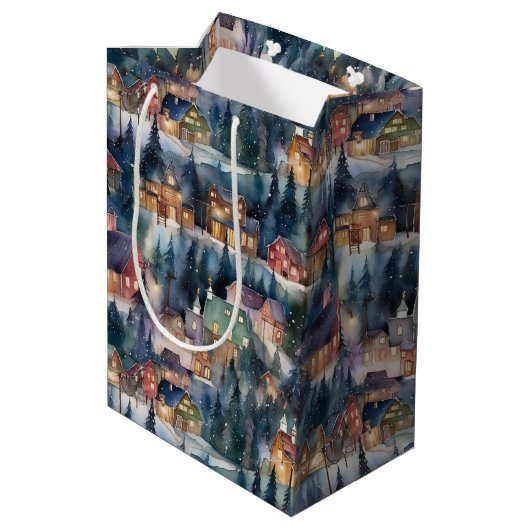 Montana Kerst op Midnight Street Waterverf Medium Cadeauzakje (Achterkant Gekanteld)