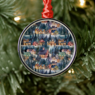 Montana Kerst op Midnight Street Waterverf Metalen Ornament