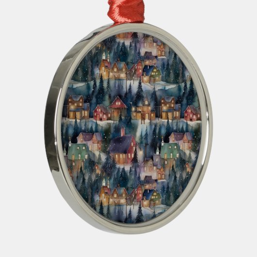 Montana Kerst op Midnight Street Waterverf Metalen Ornament (Rechts)