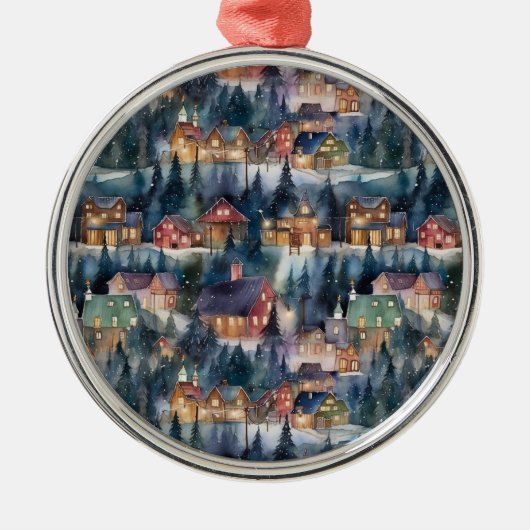 Montana Kerst op Midnight Street Waterverf Metalen Ornament (Voorkant)