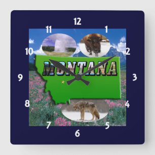 Montana Map, Picture Text and Sites Clock Vierkante Klok