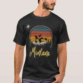 Montana met  zon en vogel. Black T-shirt