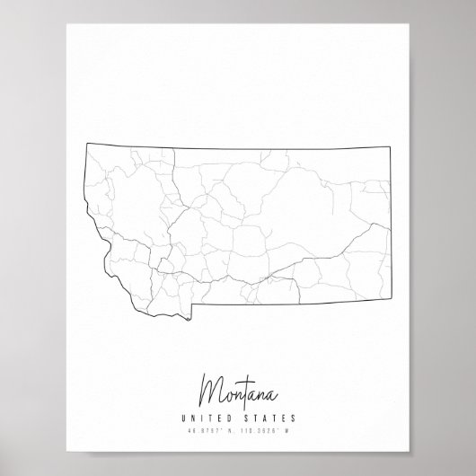 Montana Minimal Street Map Poster (Voorkant)