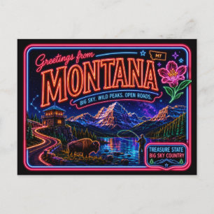 Montana Neon Staat Retro Vintage Briefkaart