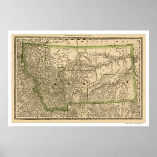Montana Railroad Map 1881 Poster (Voorkant)