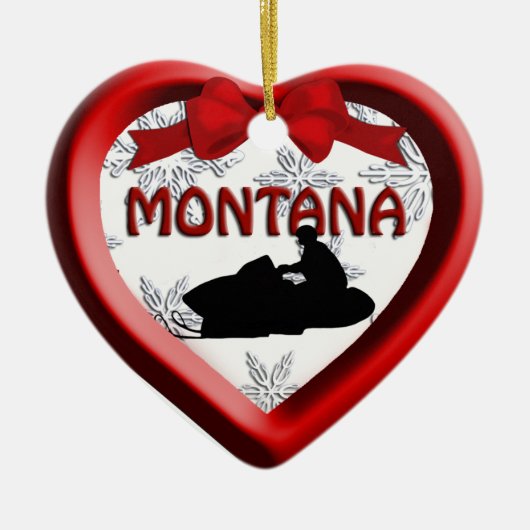 Montana Snowmobile Heart Kerstannament Keramisch Ornament (Voorkant)
