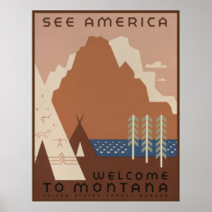 Montana staat Indiaanse indianen stammen WPA Poster
