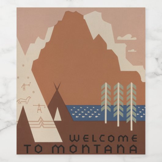 Montana staat Indiaanse indianen stammen WPA Wijn Etiket (Enkel label)
