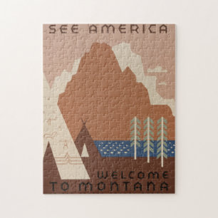 Montana Staat: Indiannstammen, Bergen, Prairie Legpuzzel
