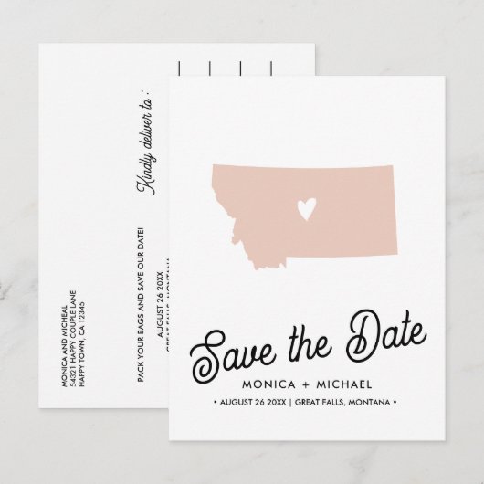 MONTANA State Destination Weddenschap IEDERE KLEUR Aankondigingskaart (Voorkant / Achterkant)