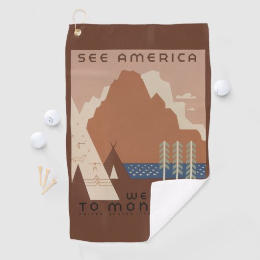 Montana State: Indiaanse stammen, bergen, prairie Golfhanddoek (Insitu)