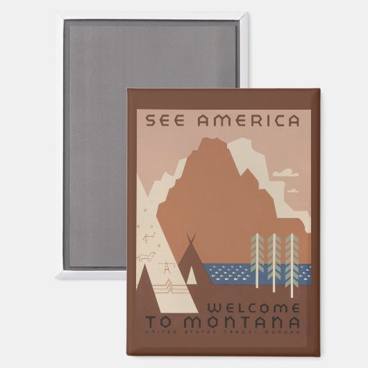 Montana State: Indiaanse stammen, bergen, prairie Magneet (Voorkant / Achterkant)