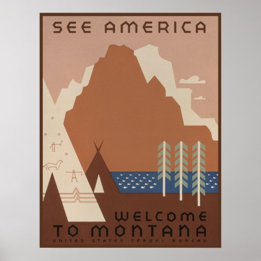 Montana State: Indiaanse stammen, bergen, prairie Poster (Voorkant)