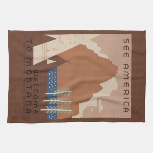 Montana State: Indiaanse stammen, bergen, prairie Theedoek (Horizontaal)