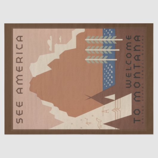 Montana State: Indiaanse stammen, bergen, prairie Tissuepapier (Voorkant)