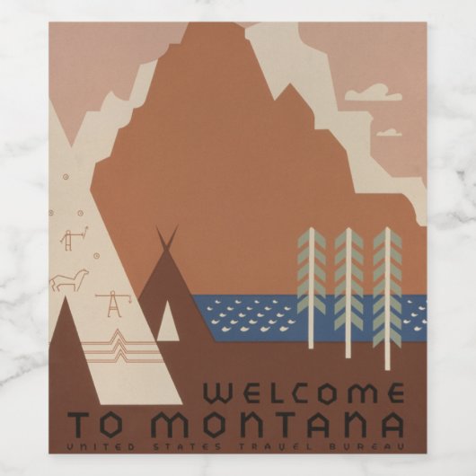Montana State: Indiaanse stammen, bergen, prairie Wijn Etiket (Enkel label)