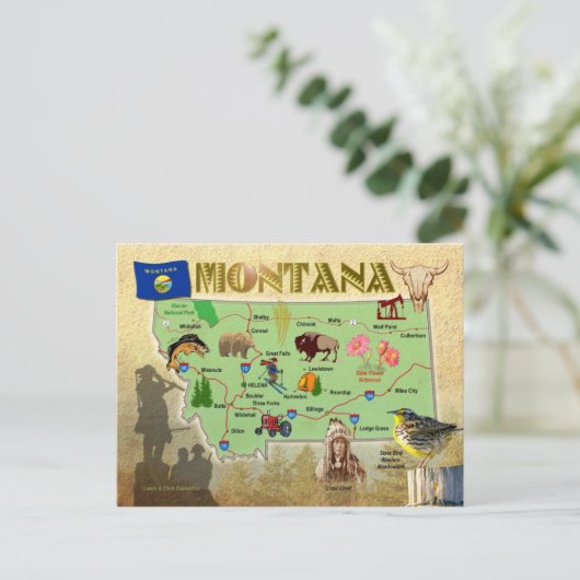 Montana State Map Briefkaart (Staand voorkant)