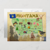 Montana State Map Briefkaart (Voorkant / Achterkant)