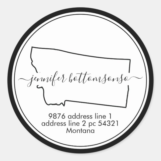 Montana State map return address Signature Ronde Sticker (Voorkant)