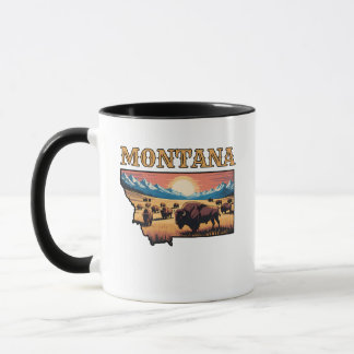Montana State Outline Tattoo Bison & Mountains Mok