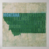 Montana State Outline Word Map op Canvas Poster (Voorkant)