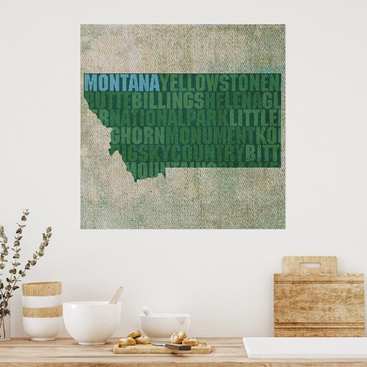 Montana State Outline Word Map op Canvas Poster (Keuken)