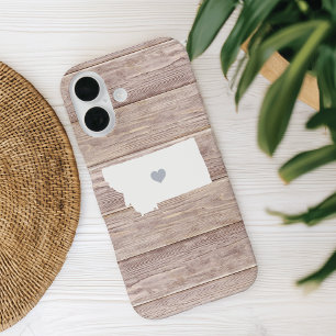 Montana State Silhouette Rustiek Hout Look iPhone 16 Hoesje