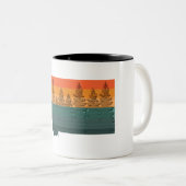 Montana State Tree Silhouette Tweekleurige Koffiemok (Voorkant rechts)