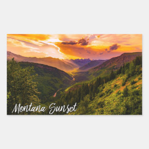Montana Sunset Mountain Valley River en Bomen Rechthoekige Sticker