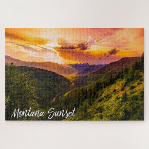 Montana Sunset Mountain Valley River en Trees Legpuzzel